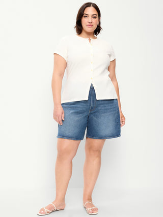 Shorts vaqueros Wow de cintura alta, entrepierna de 7 pulgadas.