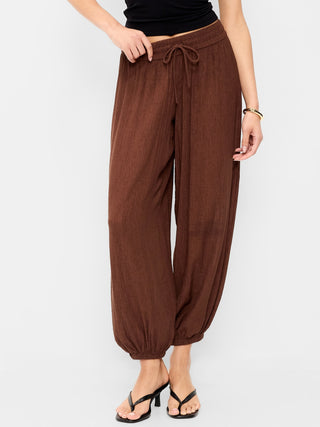Pantalones harén de gasa arrugada de cintura alta.