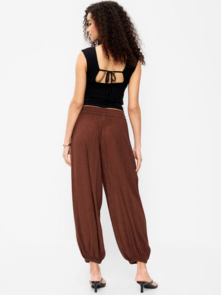 Pantalones harén de gasa arrugada de cintura alta.