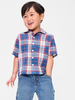Camisa de algodón de doble tejido de manga corta para niños pequeños.