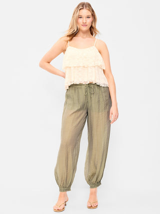 Pantalones harén de gasa de cintura alta.