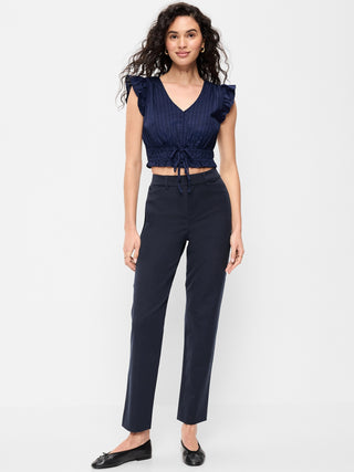 Pantalón Recto Talle Alto con Bolsillos