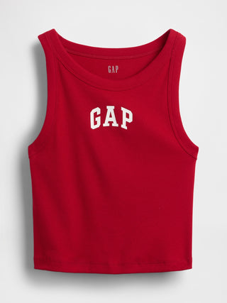Camiseta sin mangas corta de canalé con logo de Gap.