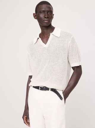 Polo estilo suéter con cuello Johnny de lino y algodón.