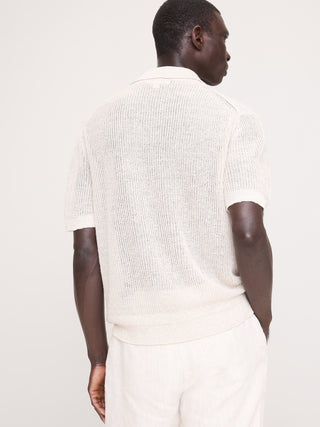 Polo estilo suéter con cuello Johnny de lino y algodón.