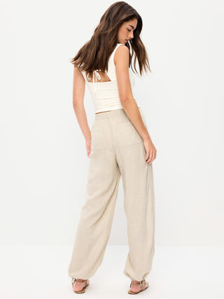 Pantalones utilitarios de mezcla de lino de talle medio.