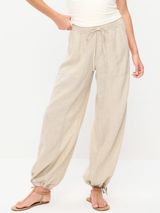 Pantalones utilitarios de mezcla de lino de talle medio.