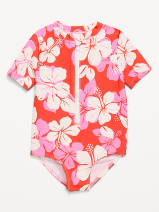 Traje de baño de una pieza Rashguard con cremallera frontal para niñas pequeñas.