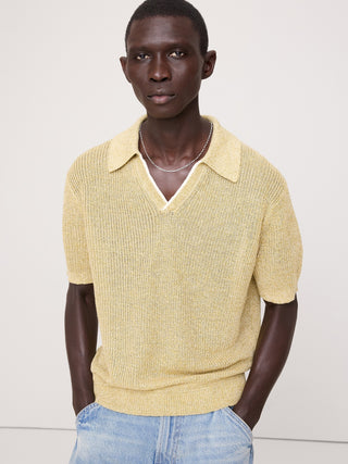 Polo estilo suéter con cuello Johnny de lino y algodón.