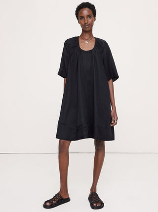 Viscose-Linen Scoop-Neck Mini Dress.