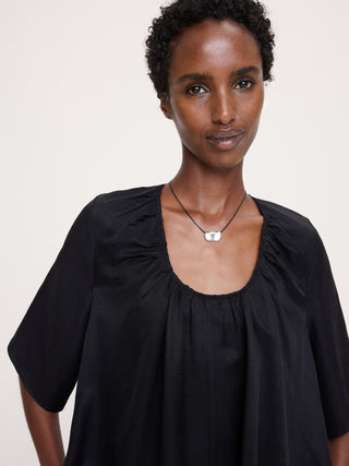 Viscose-Linen Scoop-Neck Mini Dress.