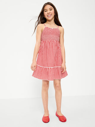 Vestido con vuelo y corte fruncido sin mangas para niñas.