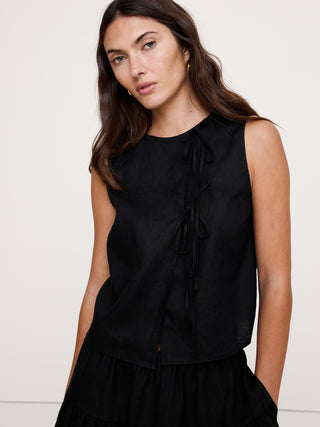 Camiseta sin mangas de lino con doble lazo.