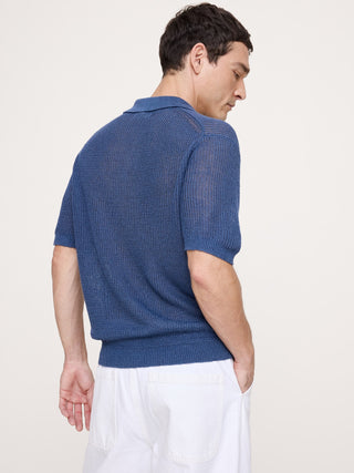 Polo estilo suéter con cuello Johnny de lino y algodón.