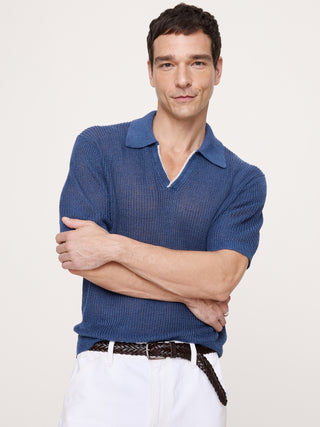 Polo estilo suéter con cuello Johnny de lino y algodón.