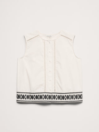 Camiseta sin mangas de algodón elástico bordada.
