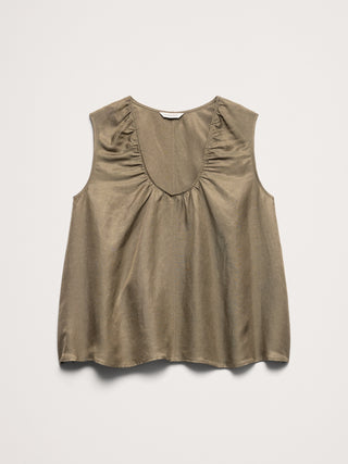 Camiseta sin mangas de viscosa y lino con cuello redondo.