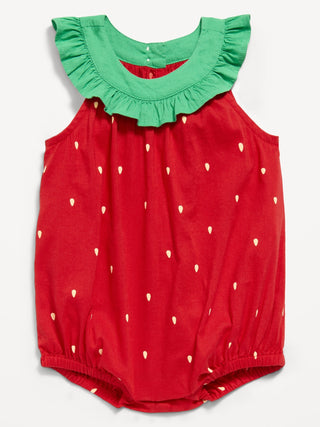Mameluco estampado sin mangas con cuello y volantes para bebé.