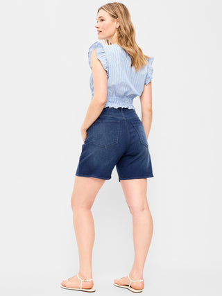 Shorts vaqueros Wow de cintura alta, entrepierna de 7 pulgadas.