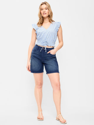 Shorts vaqueros Wow de cintura alta, entrepierna de 7 pulgadas.