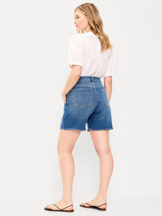 Shorts vaqueros Wow de cintura alta, entrepierna de 7 pulgadas.