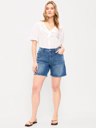 Shorts vaqueros Wow de cintura alta, entrepierna de 7 pulgadas.