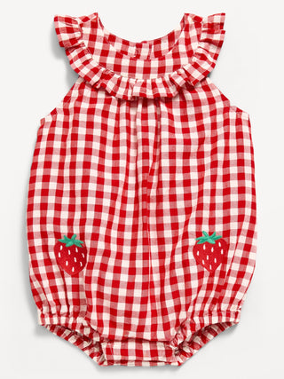 Mameluco estampado sin mangas con cuello y volantes para bebé.