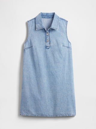 Minivestido vaquero sin mangas con cuello.