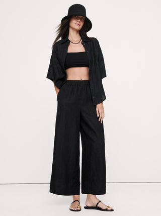 High-Rise Wide-Leg Linen Pull-On Ankle Pant.