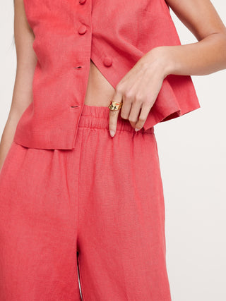 High-Rise Wide-Leg Linen Pull-On Ankle Pant.