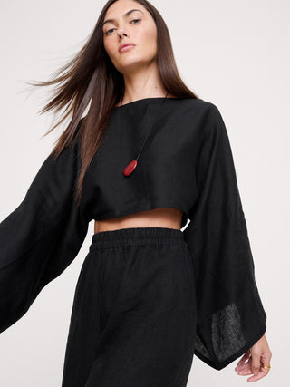 High-Rise Wide-Leg Linen Pull-On Ankle Pant.