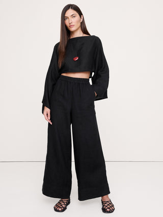High-Rise Wide-Leg Linen Pull-On Ankle Pant.