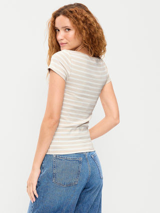 Striped Boat Neck Fitted T-shirt