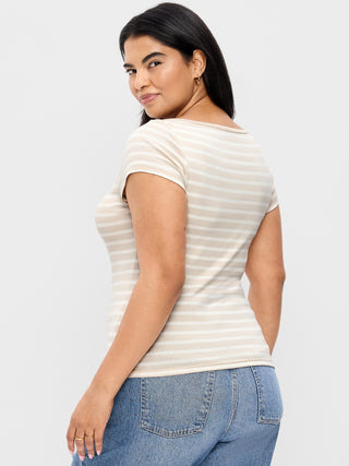 Striped Boat Neck Fitted T-shirt