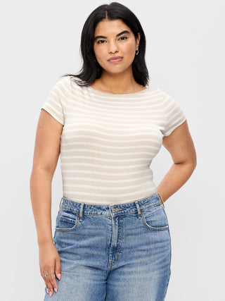 Striped Boat Neck Fitted T-shirt
