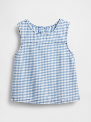 Camiseta sin mangas de mezclilla de cuadros vichy para niños.