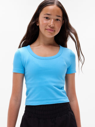 Girls' Ribbed Crew Neck Sports T-shirt