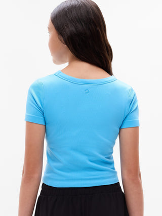 Girls' Ribbed Crew Neck Sports T-shirt