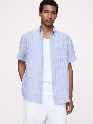 Camisa Manga Corta con Bolsillo de Lino