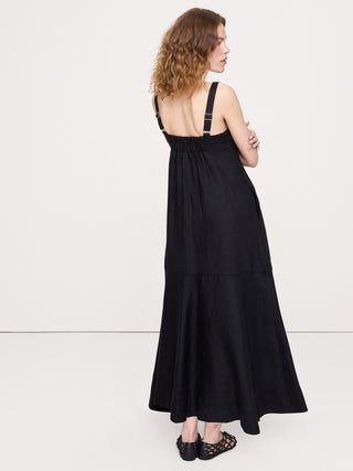 Vestido Largo con Tirantes Detalle Vuelo de Lino