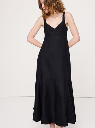 Vestido Largo con Tirantes Detalle Vuelo de Lino