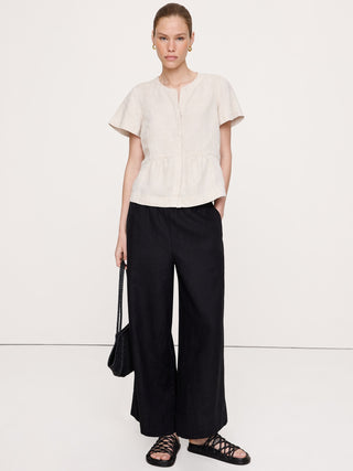 Linen Flutter-Sleeve Top.