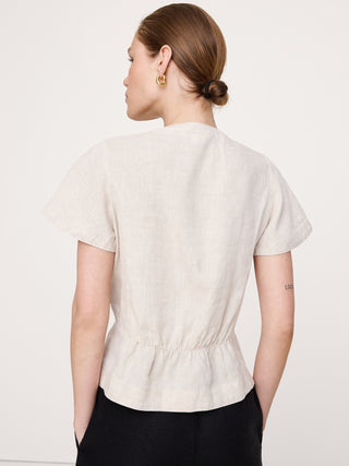 Linen Flutter-Sleeve Top.