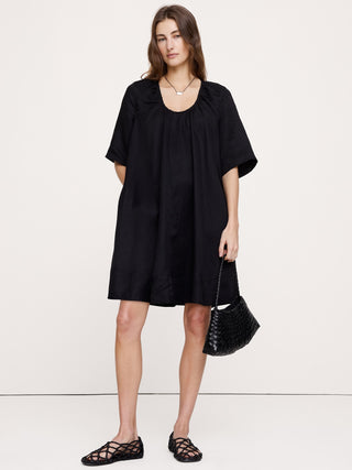 Viscose-Linen Scoop-Neck Mini Dress.