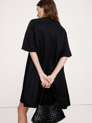 Viscose-Linen Scoop-Neck Mini Dress.