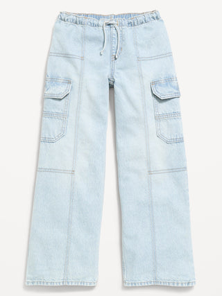 Pull-On Low-Rise Super Baggy Wide-Leg Cargo Jeans for Girls.