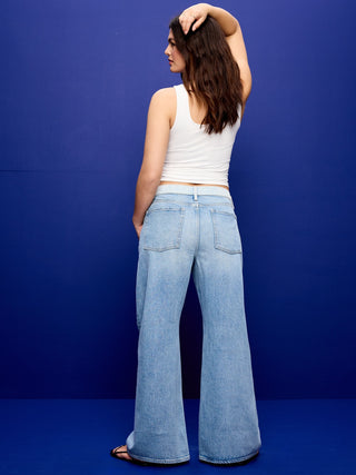 Mid-Rise Twisted-Seam Flare Jeans.