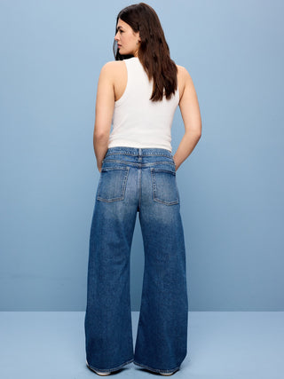 Mid-Rise Twisted-Seam Flare Jeans.