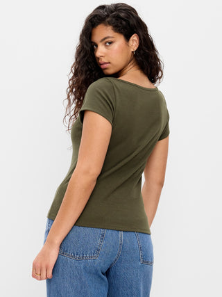 Camiseta Ajustada con Cuello Barco