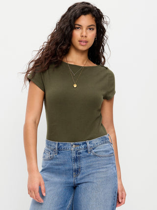 Camiseta Ajustada con Cuello Barco